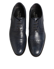 Blue Leather Wingtip Lace-up Formal Derby Shoes