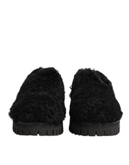 Dress Black Fur Leather Slippers Men Shoes