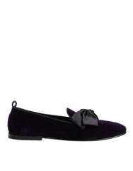 Purple Suede Cotton Bow Slip On Loafers Shoes