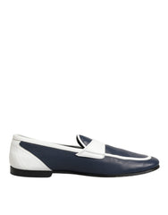 White Blue Leather Slip On Loafers Men Formal Shoes