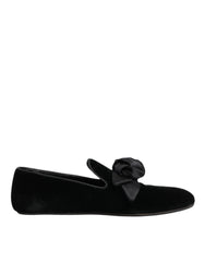 Black Suede Cotton Rose Slip On Loafers Shoes