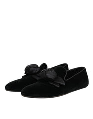 Black Suede Cotton Rose Slip On Loafers Shoes
