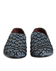 Blue Velvet Crystal Detailing Loafer Men Shoes