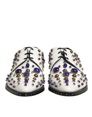 White Leather Crystals Embellished Dress Shoes