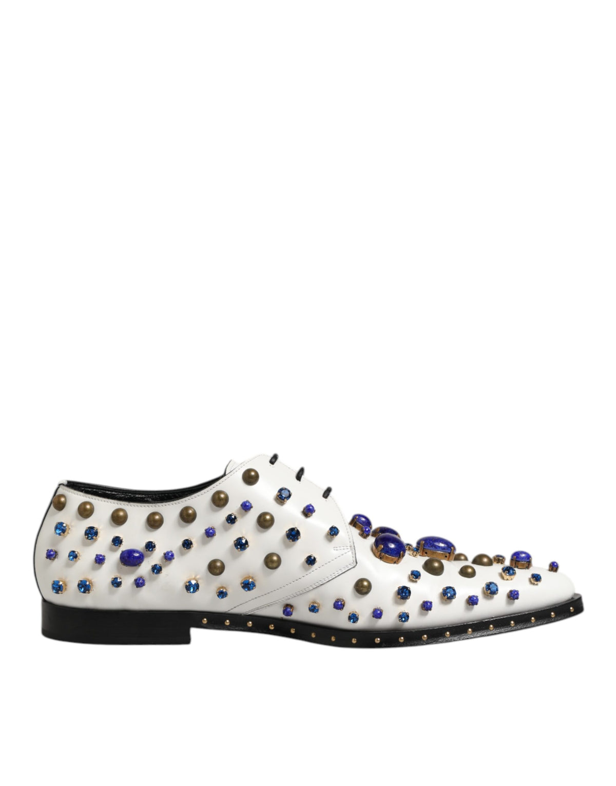 White Leather Crystals Embellished Dress Shoes