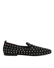 Black Crystal Embellished Loafers Dress Shoes