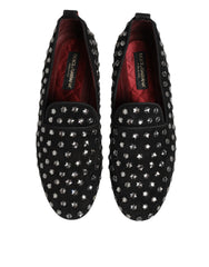 Black Crystal Embellished Loafers Dress Shoes