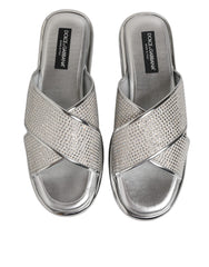 Silver Strass Slides Flats Slippers Shoes