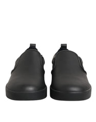 Black Leather Low Top Slip On Sneakers Shoes