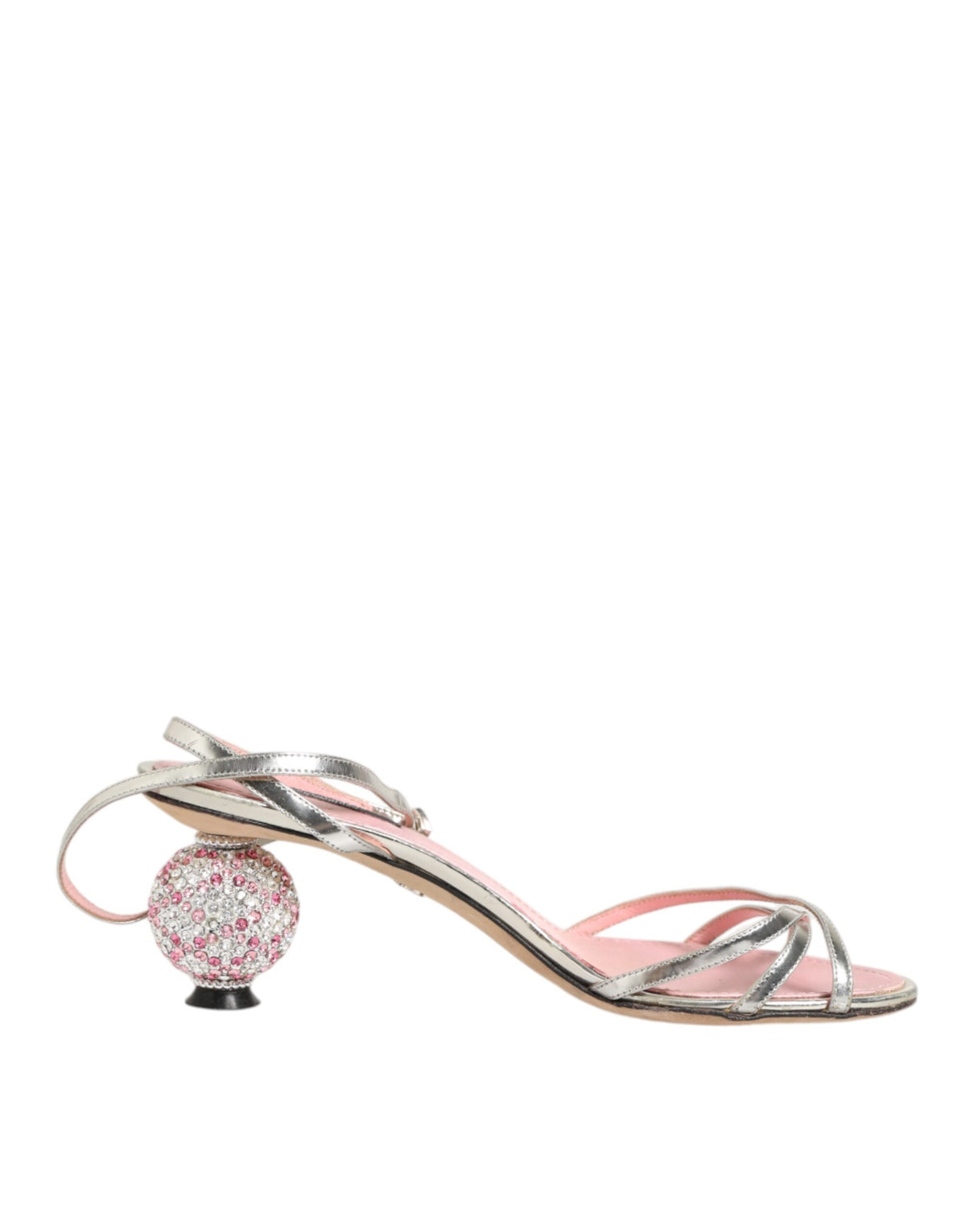 Pink Embellished Leather Ball-Heel Sandals Shoes