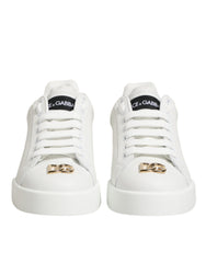 White DG Leather Low Top Sneakers Shoes