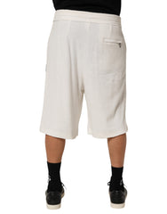 White Cotton Logo Plaque Men Bermuda Shorts