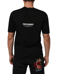 تي شيرت قطن أسود برقبة مستديرة للرجال