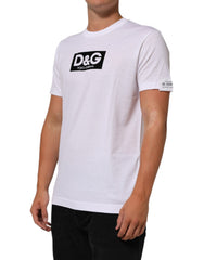 White Logo Print Cotton Crew Neck T-Shirt