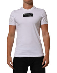 White Cotton Logo Print Crew Neck Men T-Shirt