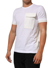 White Cotton Pocket Crew Neck Men Tee T-Shirt