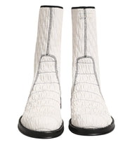 White Lambskin Leather Mid Calf Boots Shoes