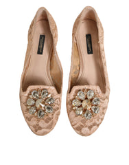 Beige Taormina Lace Crystals Flats Shoes
