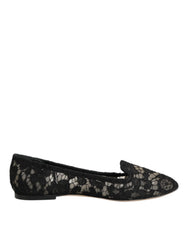 Black Taormina Lace Slip On Flats Shoes