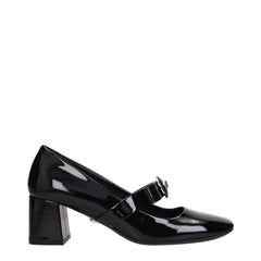 Black Leather Mid Heel Pumps