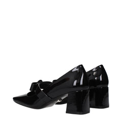 Black Leather Mid Heel Pumps