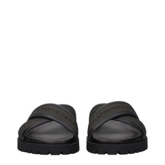 Green Fabric Flat Sandals