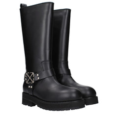 Black Leather Flat Boots
