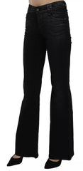 Black Washed High Waist Flared Denim Casual Pants Jeans