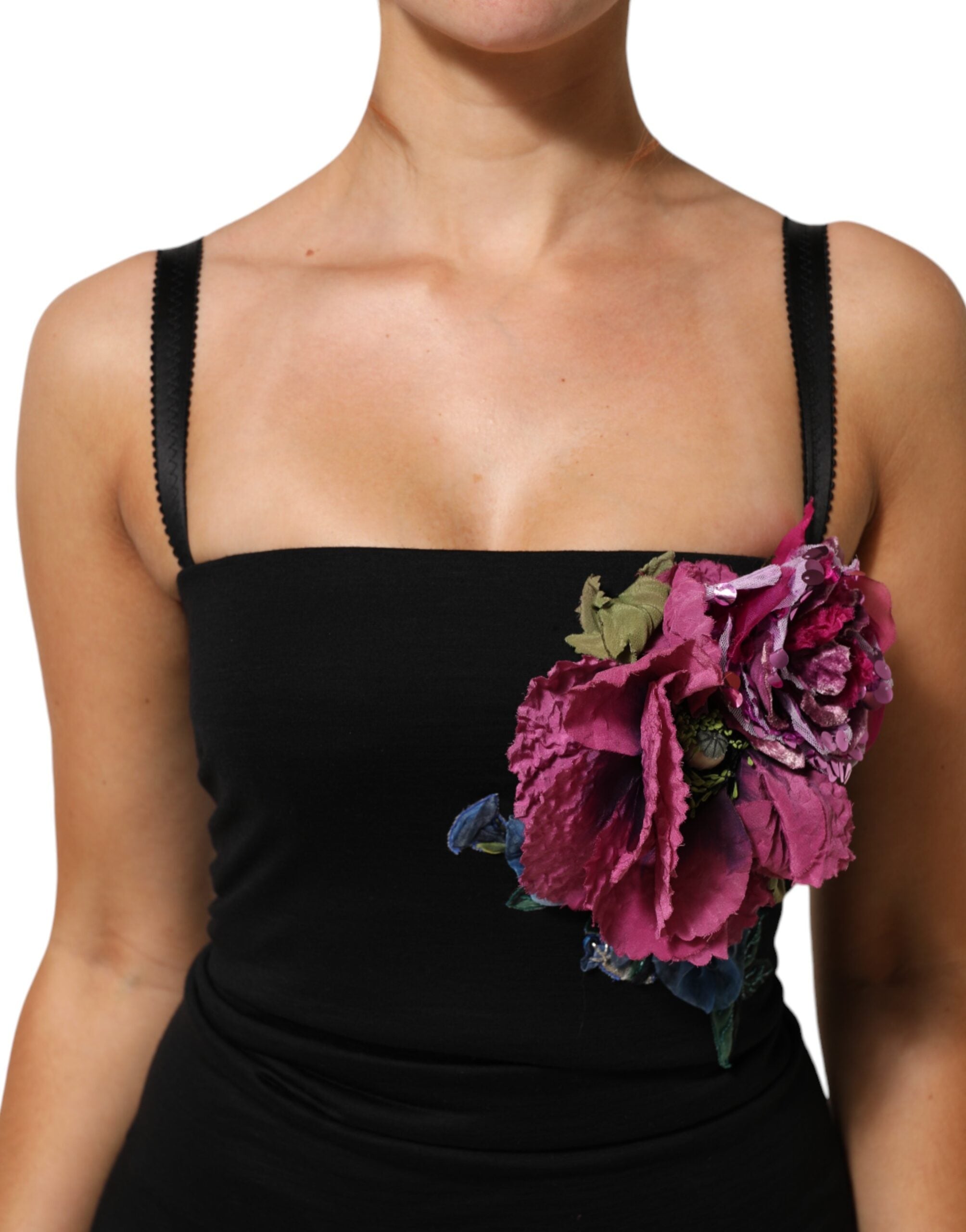Black Flower Appliques Bodycon Sheath Dress