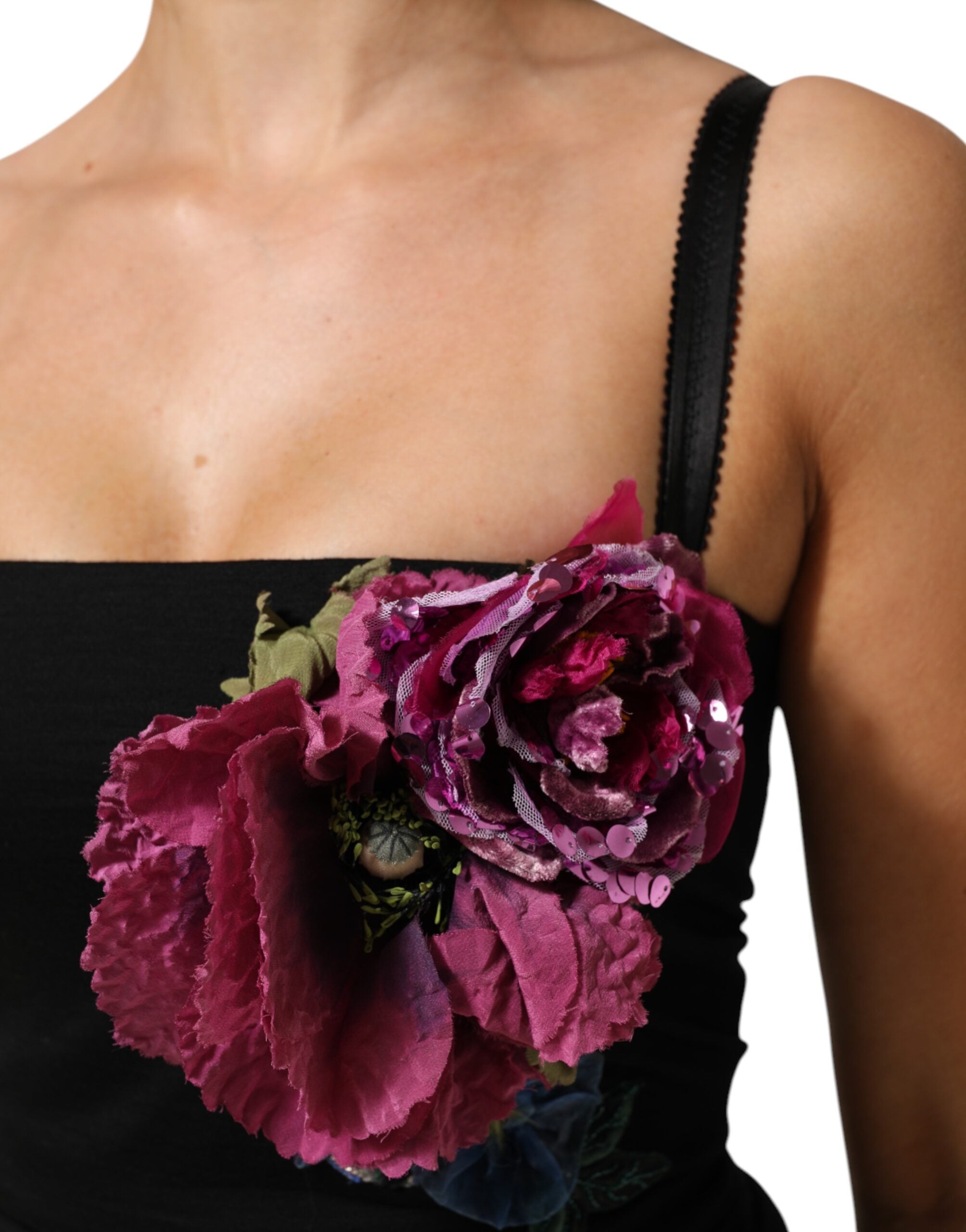 Black Flower Appliques Bodycon Sheath Dress