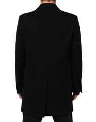 Black Wool Buttoned Men Trench Coat Jacket