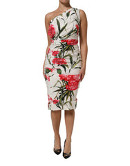 White Floral One Shoulder Sheath Dress