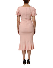 Pink Viscose Fit Flared Sheath Midi Dress
