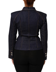 Dark Blue Cotton Collared Denim Coat Jacket