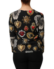Black Sacred Heart Print Long Sleeves Top