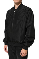 Black Acetate Full Zip Bomber Men Jacket