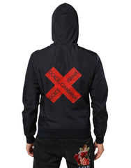 Blue Logo Tape Hooded Full Zip Bomber Jacket