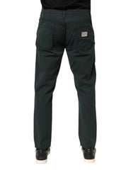 Green Cotton Stretch Men Loose Denim Jeans