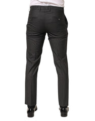 Black Polyester Mid Waist Dress Trouser Pants