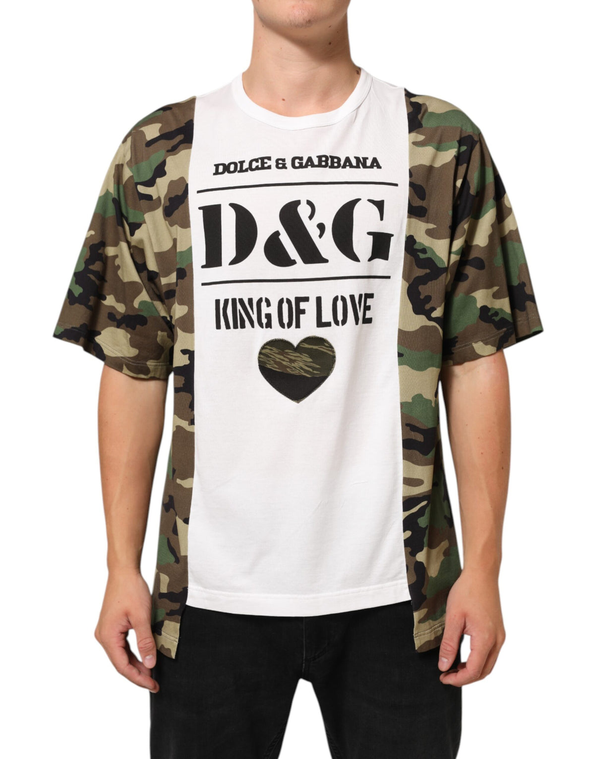 White Logo Camouflage Crew Neck Men T-Shirt