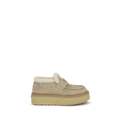Beige Calf Leather Bos Taurus Platform Loafers