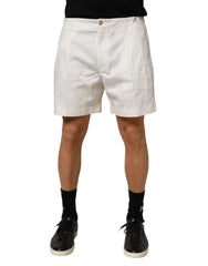 White Cotton Mid Waist Men Bermuda Shorts