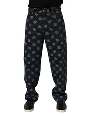 Blue Logo Print Straight Denim Men Jeans