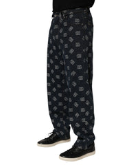 Blue Logo Print Straight Denim Men Jeans