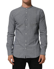 Gray Polka Dot Cotton Button Down Long Sleeves Shirt