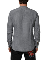Gray Polka Dot Cotton Button Down Long Sleeves Shirt