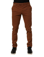 Brown Men Skinny Chino Mid Waist Trouser Pants