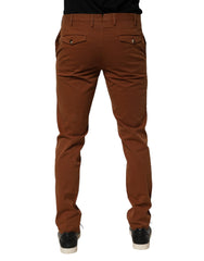 Brown Men Skinny Chino Mid Waist Trouser Pants