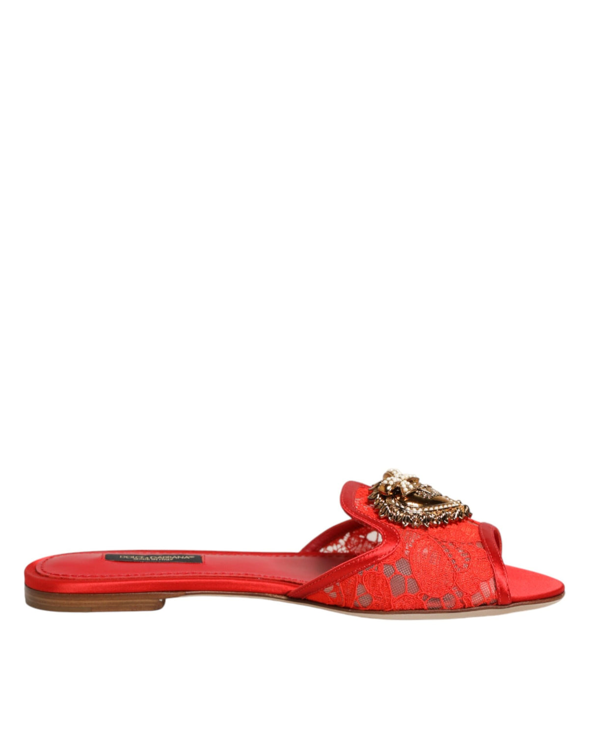 Red Devotion Lace Flats Slip On Sandals Shoes