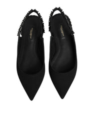 Black Crystal Charmeuse Slingback Shoes